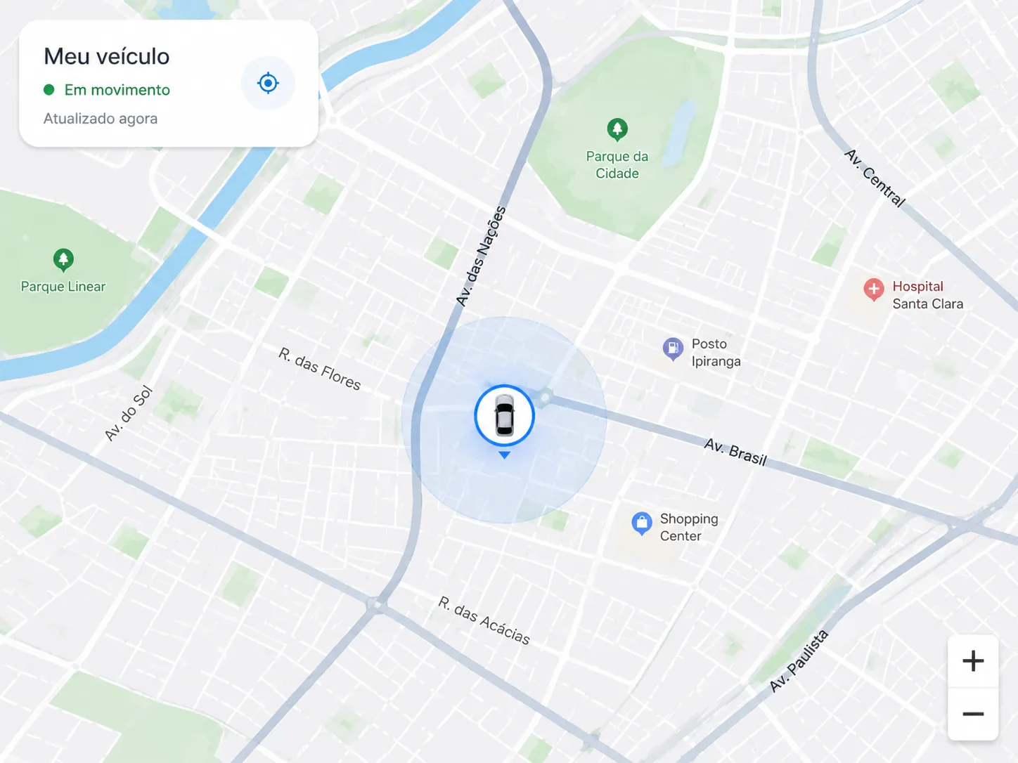 Mapa com localização do veículo